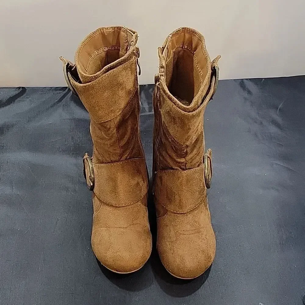 LINK ZIPPER BUCKLE SLOUCH CASUAL FLAT HEEL MID CALF ROUND TOE BOOTIES